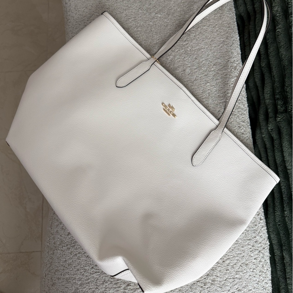 Coach White Tote Bag with Gold Accents